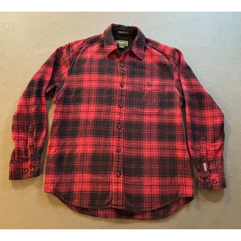 VTG Eddie Bauer The Fireside Shirt Mens M Red Plaid Wool Blend Flannel Gorpcore
